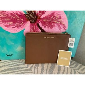 Brown Michael Kors XL Leather Zip Clutch/wristlet